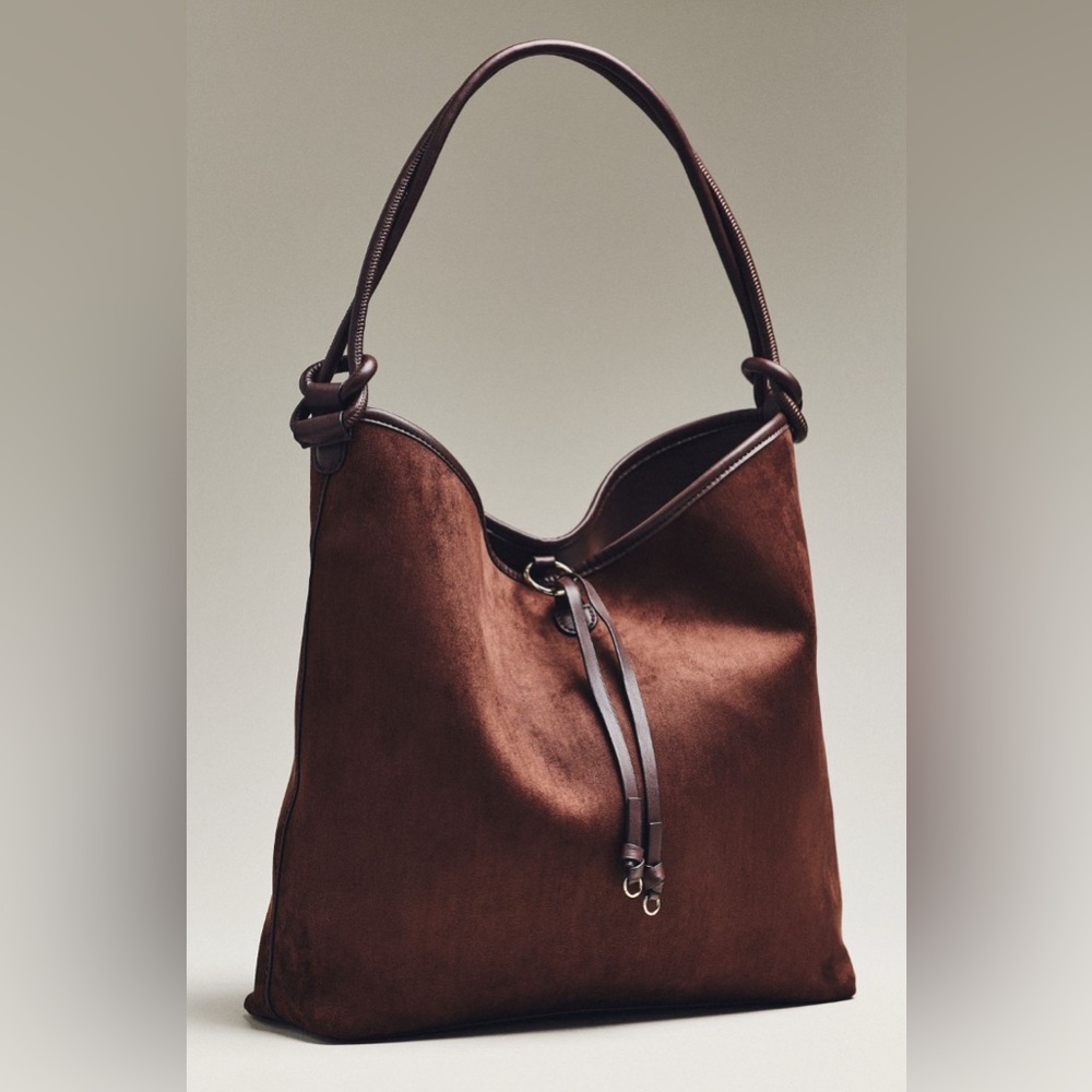 Mali + Lili Knotted Faux -Suede Tote Bag Chocolate